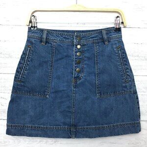 Free People Women's Jean Skirt Snap Front Cotton Boho Denim Skirt size 25